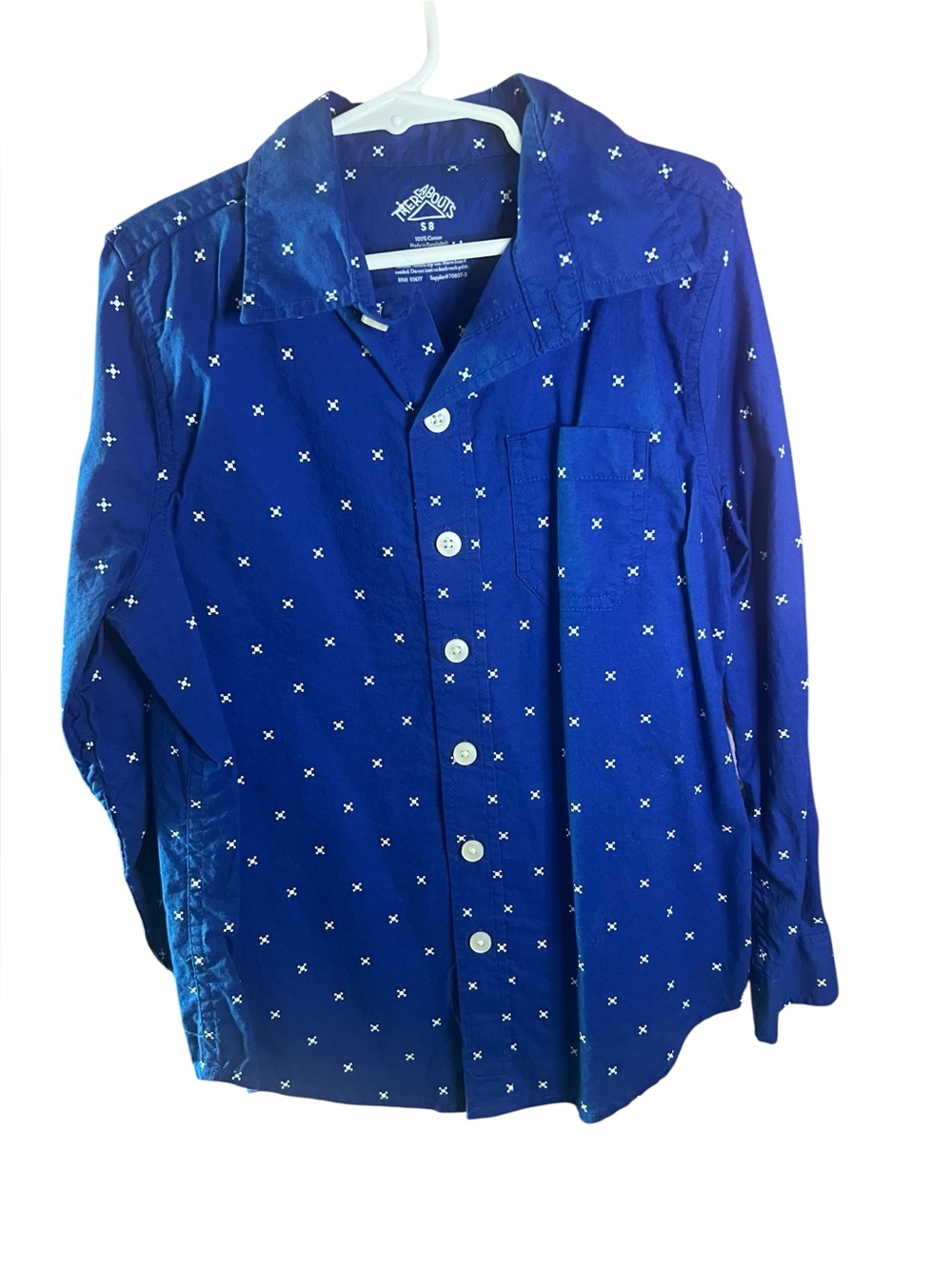 Boys Dark Blue Long Sleeve Button Down Dress Shirt Size 8 Thereabouts Cotton